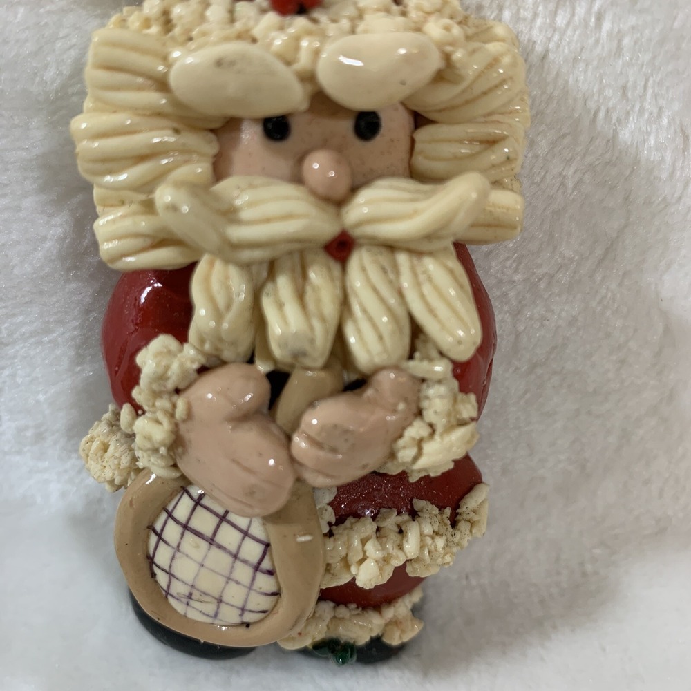 Vintage Glazed Dough Type Christmas Ornament Spaghetti Beard Tennis Player Santa - Picture 6 of 12